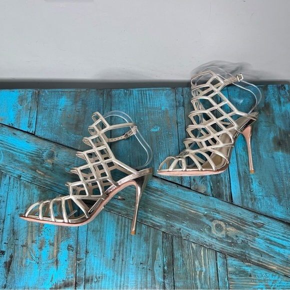 Schutz Juliana Gold High Heel Caged Open Dress Sandal Size 8 - Picture 5 of 16